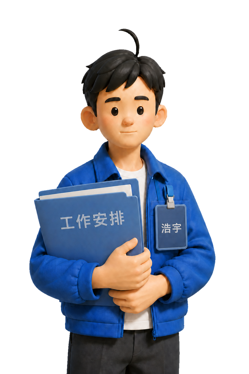 抱着工作安排笔记本的浩宇